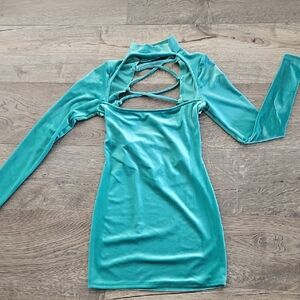Teal Long Sleeve Cutout Dress